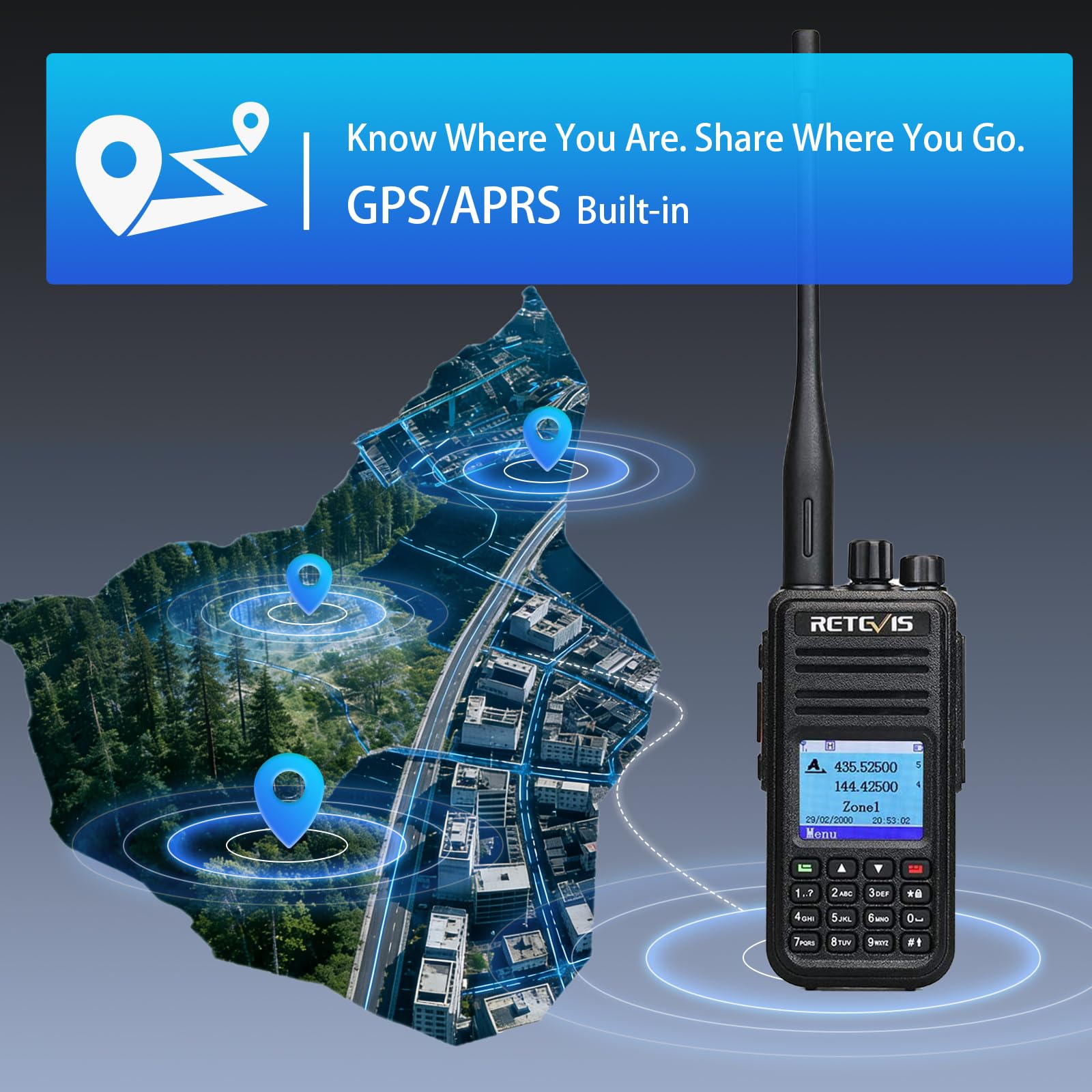 Retevis RT3S DMR Funkgerät mit GPS, Große Reichweite Amateurfunkgerät | Unterstützt OpenGD77, Doppel-Zeitschlitz für Repeater, Kompatibel mit MOTOTRBO TierⅠ& Ⅱ, TDMA, 3000 Kanäle