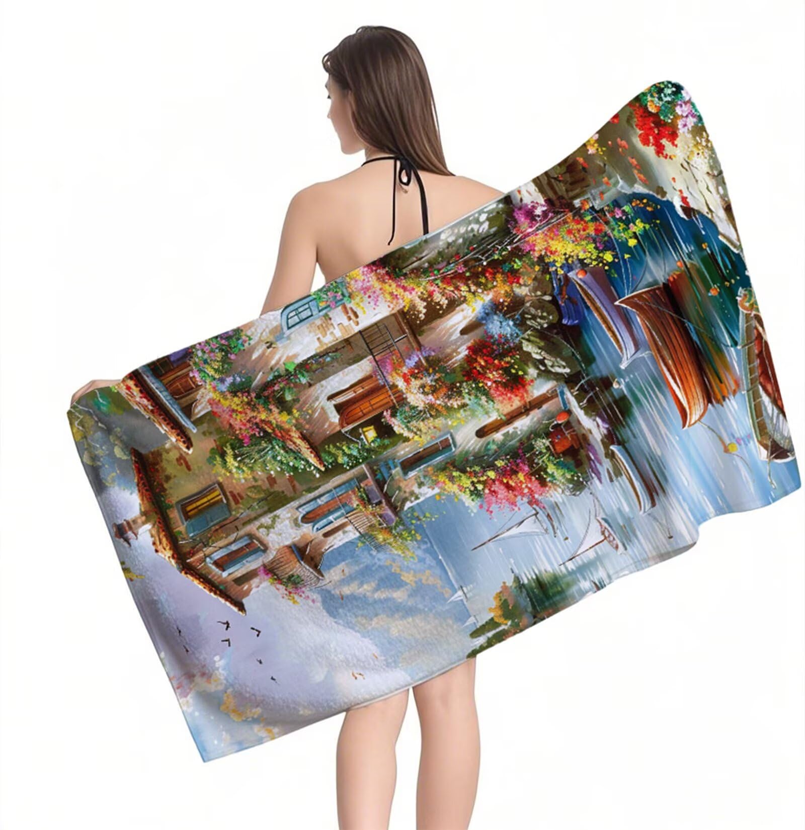 Ręcznik plażowy z mikrofibry 220x100 cm duży pływający ręcznik kąpielowy do domu mata plażowa anty piasek, ręczniki sportowe, szybkoschnące, kompaktowe i lekkie, do sportu, podróży, sauny, basenu Y1