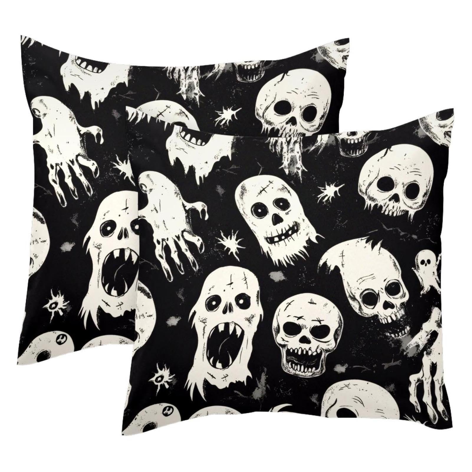 Housse de coussin velours de qualité supérieure motif crâne et araignée