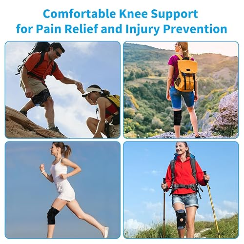 Miniatura 5 de ABYON Rodillera con bisagras de descompresión con correa ajustable para hombres y mujeres, rodilleras para desgarro de menisco, soporte de rodilla