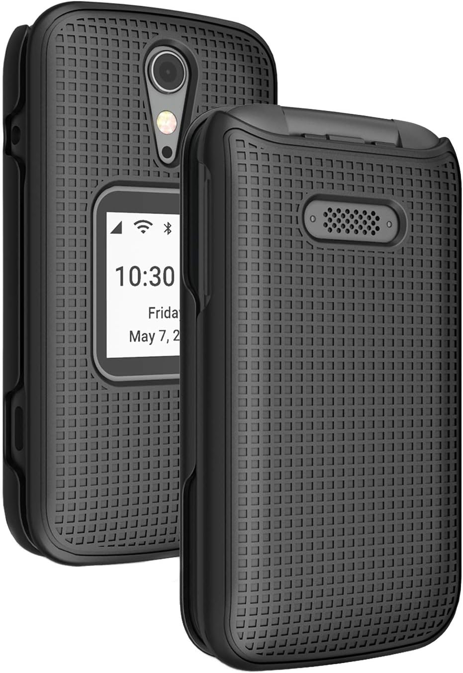 Nakedcellphone Case for Jitterbug Flip2, [Black] Protective Snap-On Hard Shell Cover [Grid Texture] for Jitterbug Flip 2 Phone (aka Lively Flip) (4053SJ7)