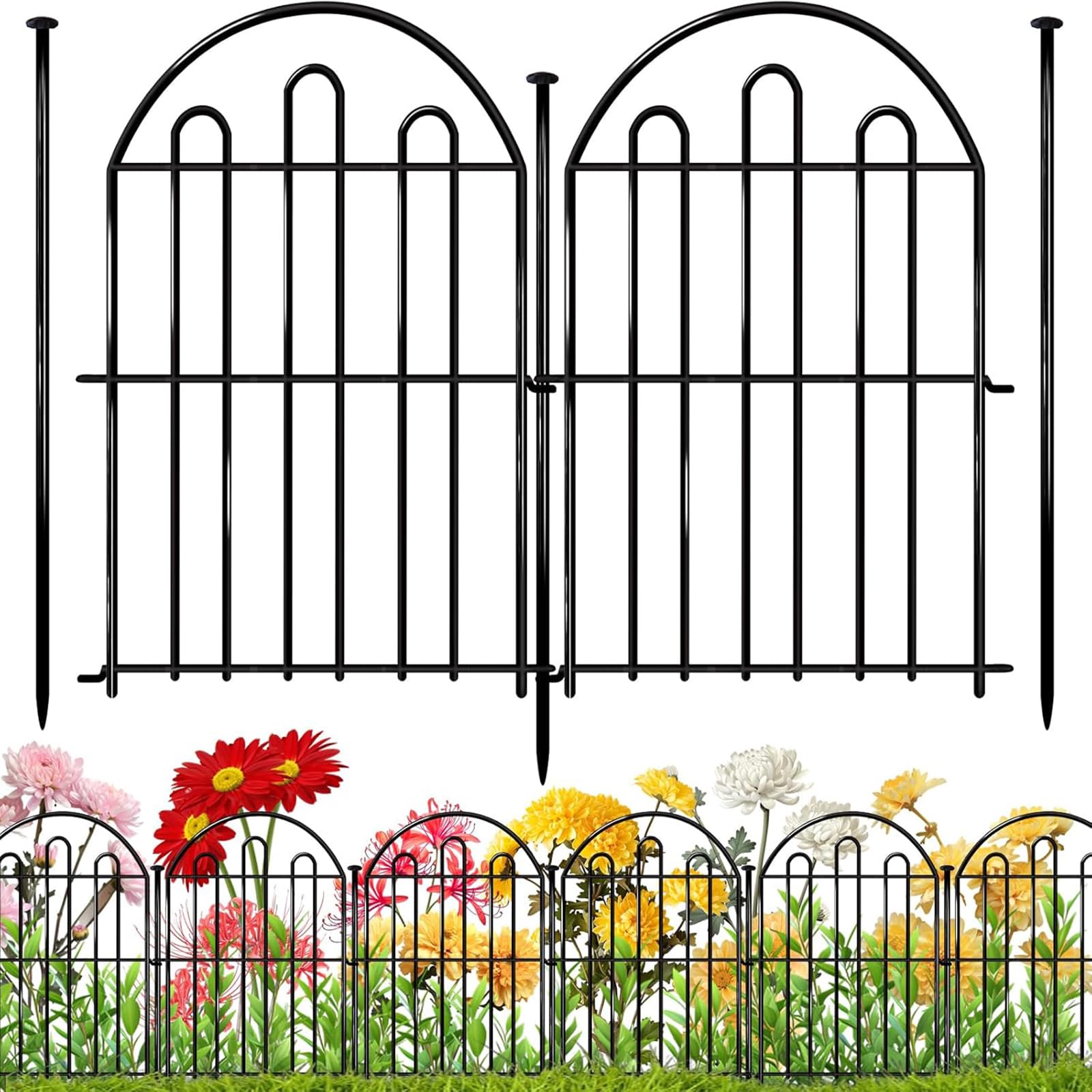 28ft in x 22in Decorative Garden Fence, 26 Pack Arched No Dig Animal Barrier Fence for Dog Rabbit, Garden Edging Border, Rustproof Metal Ground Stake Border for Outdoor Yard Patio Decor