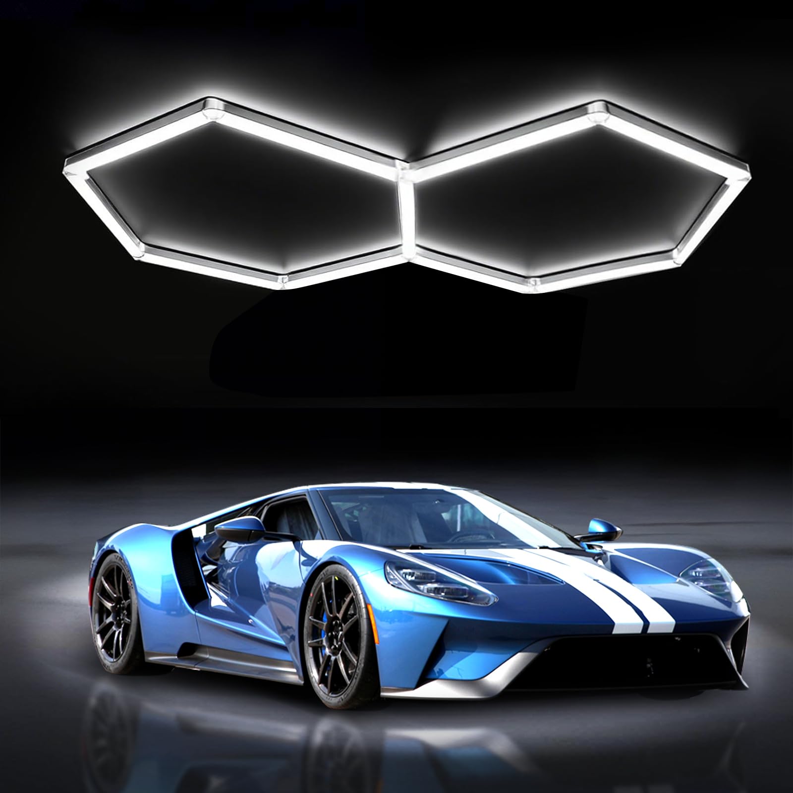 HUMIGA Hexagon LED Garage Lights, 2 Grids DIY led Honeycomb Ceiling Light, 6500K Cool White Super Bright for Car Detailing Garage Workshop Exhibition Hall Gym Shopping Malls, 2-Hex