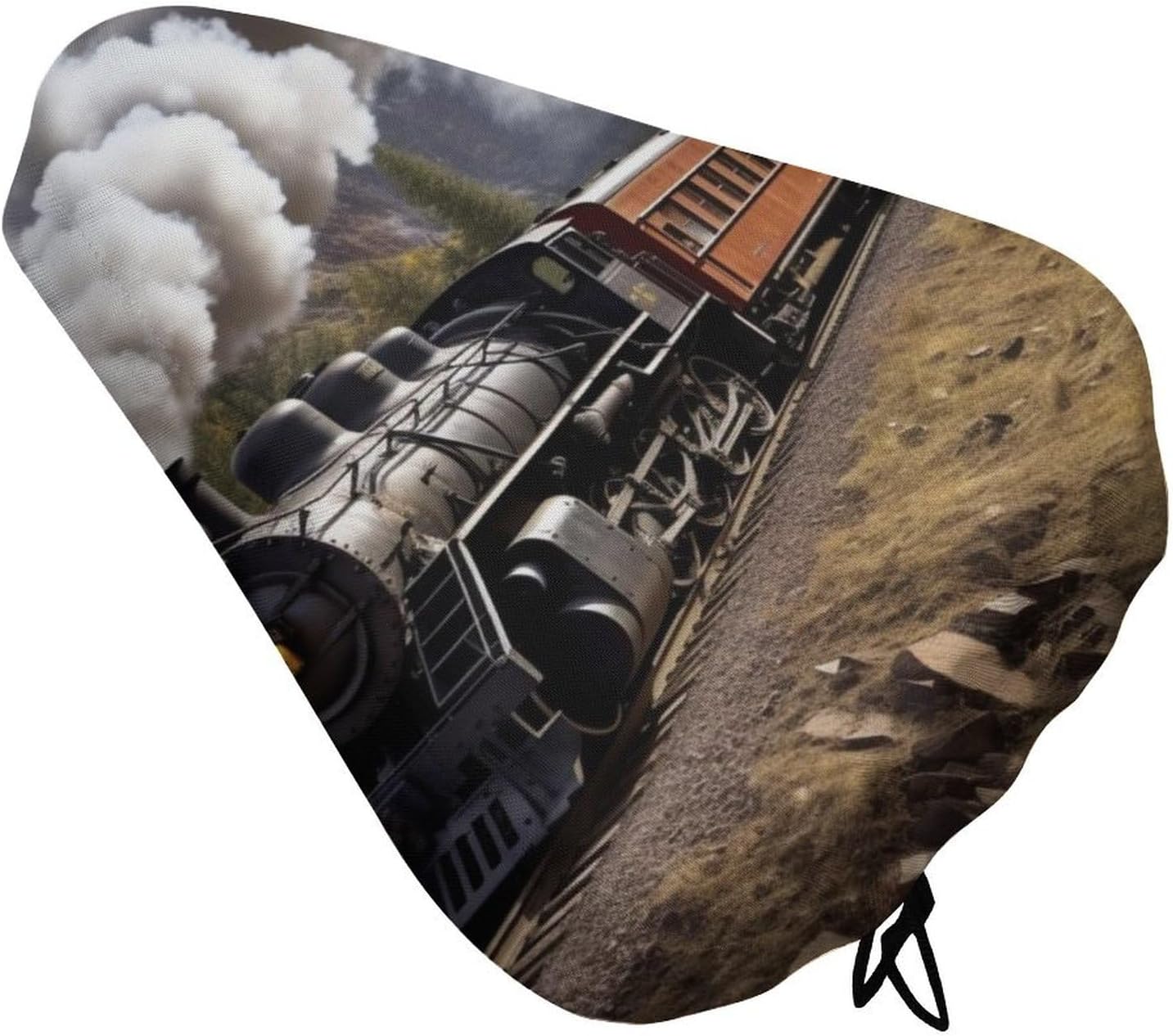 Steam Locomotive Train Bike Seat Cushion Waterproof Road Bike Seat Cover for Women Men Comfort Bicycle Seat Rain Cover with Drawstring Padded Mountain Bikes Saddle Fit for Exercise Stationary Bikes