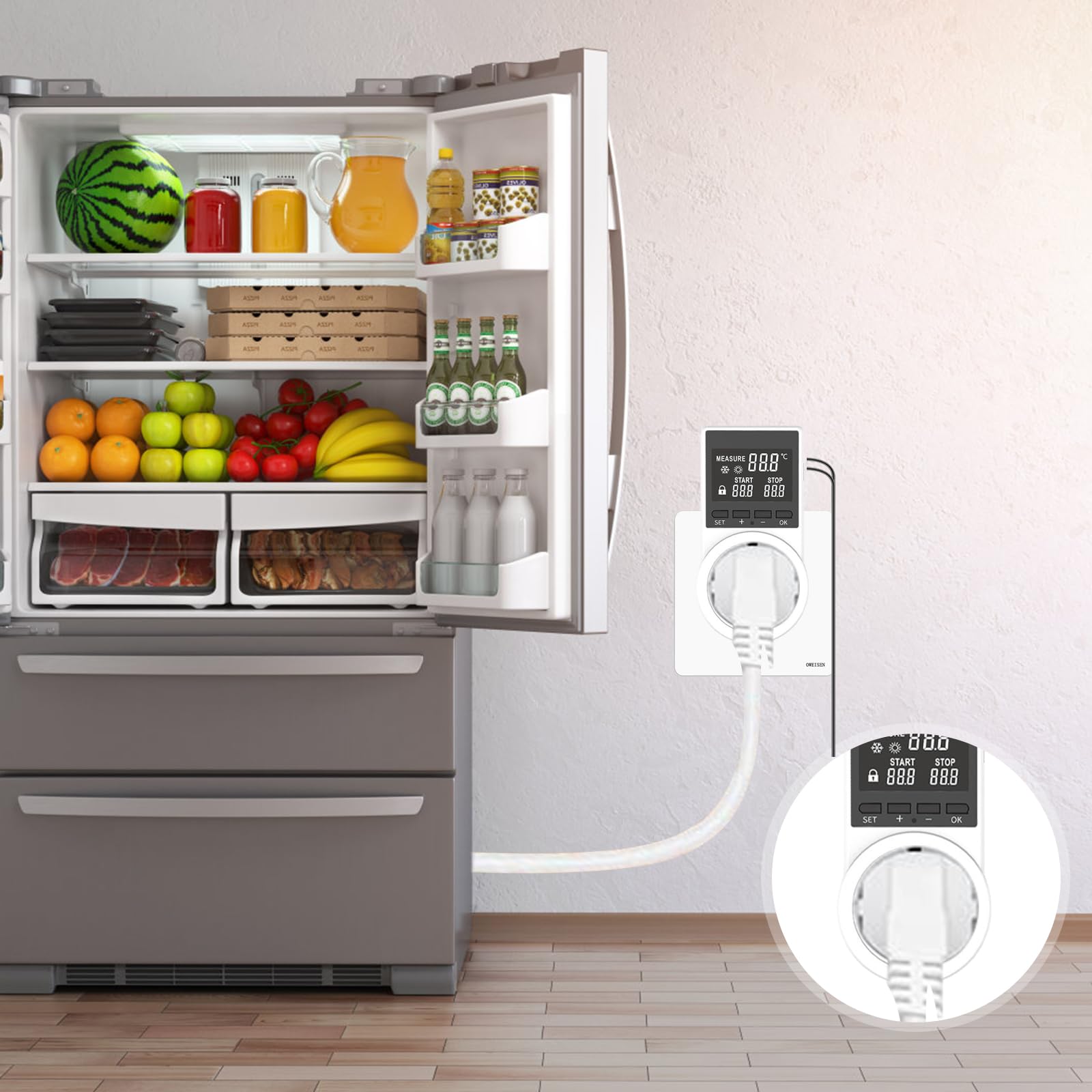 Cyfrowe gniazdko regulatora temperatury, cyfrowe gniazdko termostatu z czujnikiem ogrzewania chłodzenia przełącznik temperatury, 100-250V przełącznik termostatu z wyświetlaczem LED do szklarni