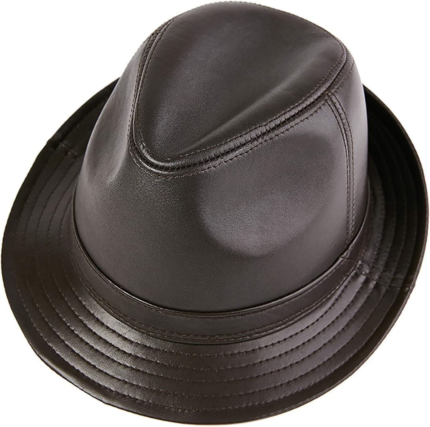 Winter Hats,Men Sheepskin Leather Jazz Hat Winter Warm Classic Vintage Fedora Hat Trilby Caps 55-60cm