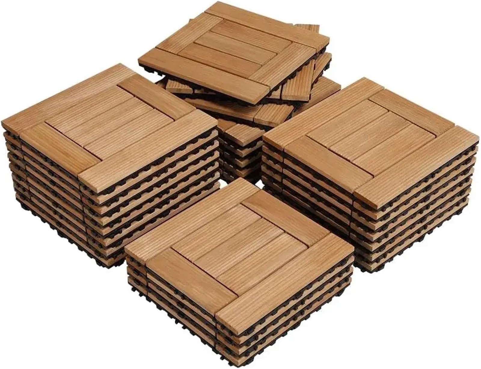 Baldosas De Terraza Exterior 27 piezas de baldosas madera entrelazadas for terraza patio, maciza y plástico, for interior exterior, 30 x cm(Khaki)