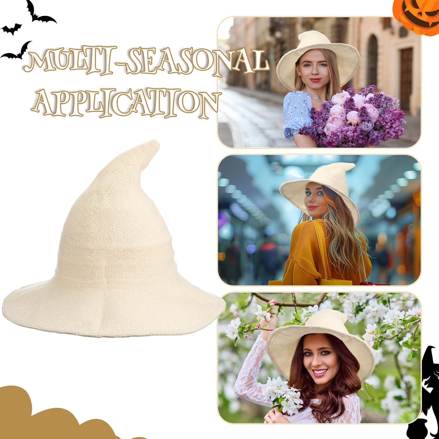 Boyiee Knitted Witch Hat Foldable Wide Brim Cap Pointed Felt Hat for Women Halloween Cosplay Costume Masquerade Accessory - Image 4