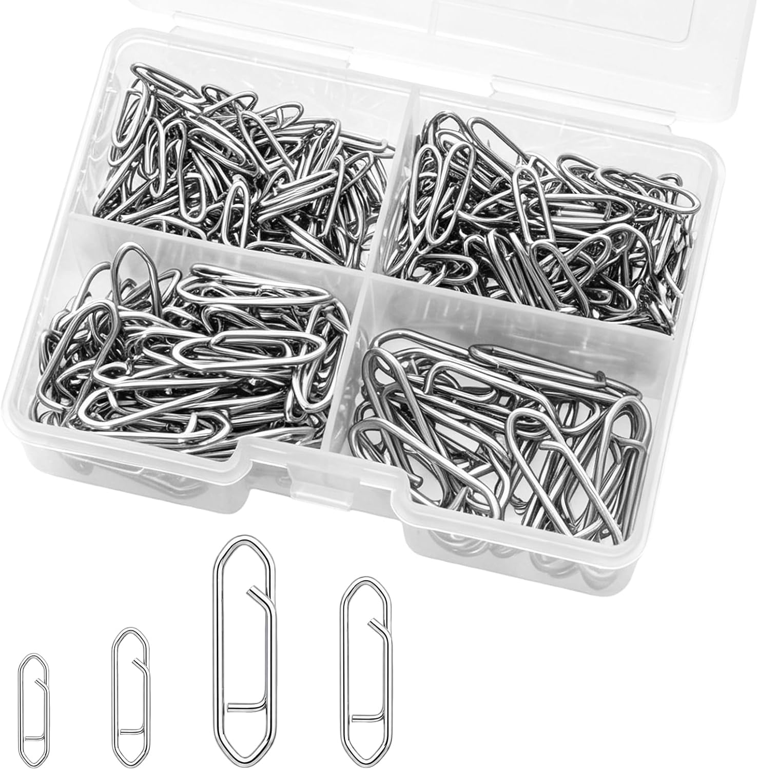 280Pcs Fishing Power Speed Clips Lure Quick Change Connector Swivels Snaps | SS/S/M/L, Stainless Steel, High Strength, Lure Connector Tackle, Freshwater Saltwater, Crankbait Popper, Power Fishing Clip