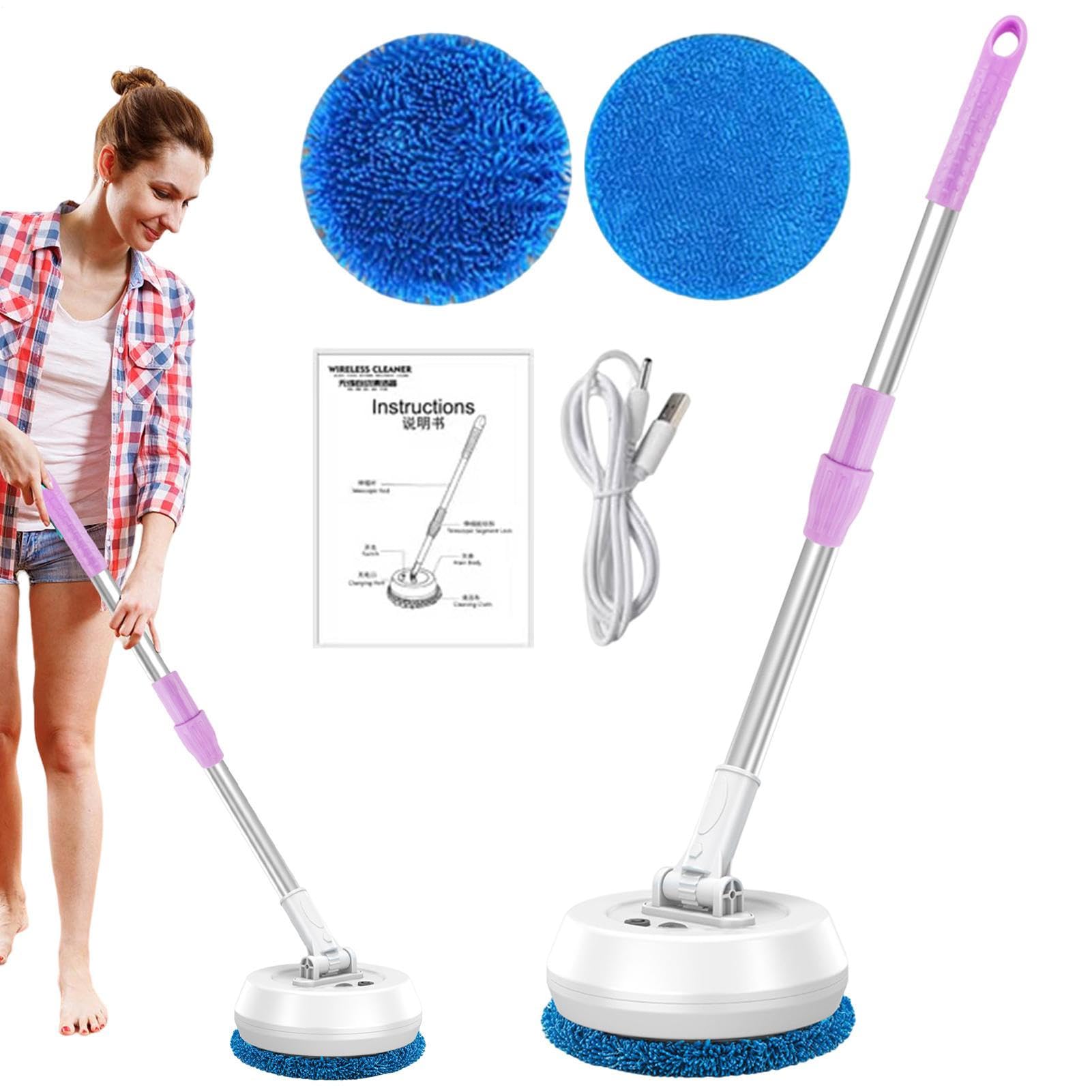 Main électrique - Nettoyeur de sol rotatif sans fil à 180 ° | Puissante machine de nettoyage de sols et polisseuse avec roulements doubles pour bois dur, stratifié, marbre, vinyle et carrelage