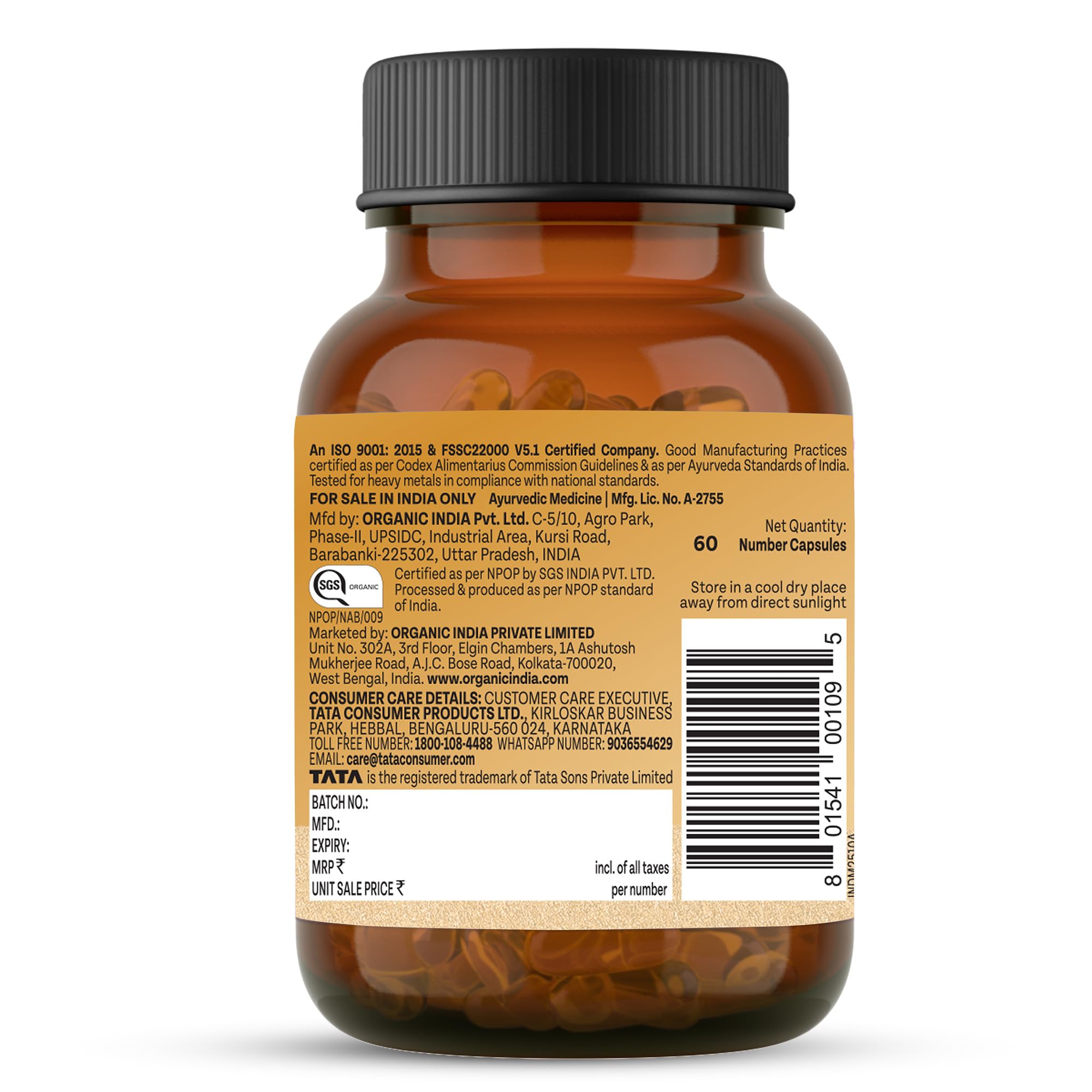 Organic India Turmeric Advance Capsules, 60 Veg Capsules, 95% Curcuminoids, With Black Pepper Extract, Joint Support, Anti-Inflammatory & Immunity Booster product image 8
