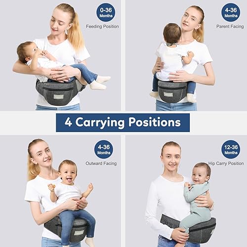 Miniatura 5 de Portabebés con asiento de cadera, portabebés delantero ergonómico para recién nacidos y niños pequeños, cintura ajustable con fuerte soporte, diseño