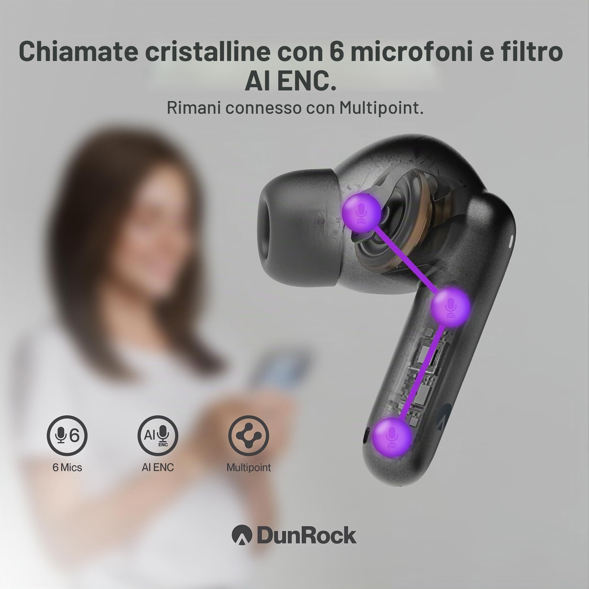Bubble Pro Auricolari in-ear Bluetooth 5.4 – Auricolari Senza Fili con ANC, Multipoint, Controllo App, Batteria 35h, Microfono ENC, Touch, USB-C, True Wireless per lavoro, Sport & Gaming