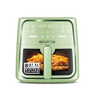 Gourmia 8 Qt Air Fryer, 8 Presets with Digital Display, FryForce 360° Technology, Easy View Window & Interior Light, Dishwasher Safe Basket, Green - Amazon product rated Grade A