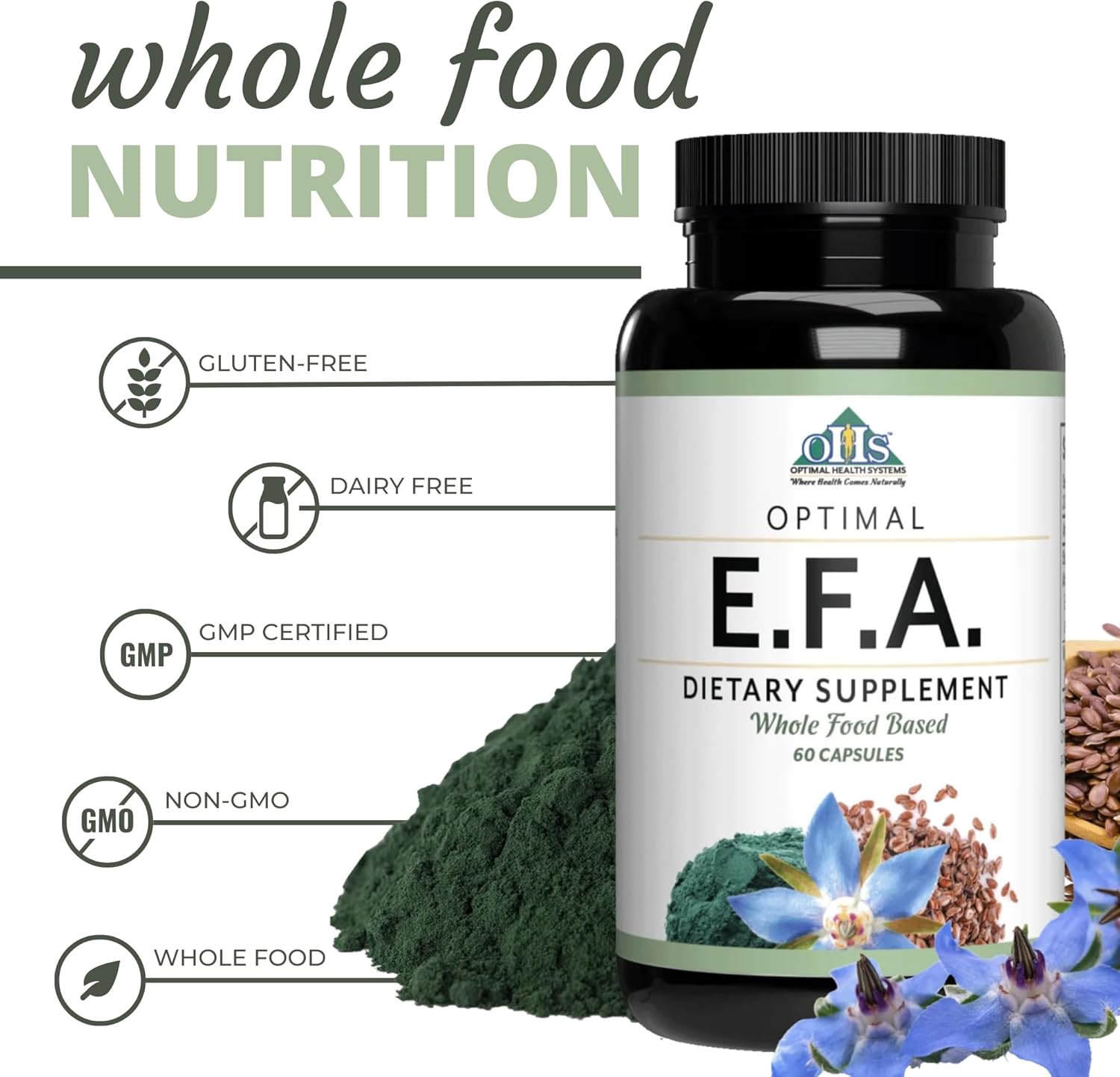 Optimal Health Systems EFA | 1,000 mg from Borage, Flaxseed, and Algae Oil | Safer, Plant-Based Blend | Essential Fatty Acid Supplement | 60 Capsules - Image 4