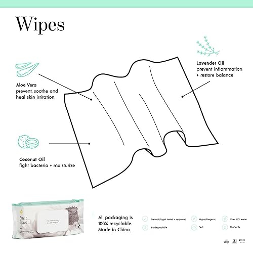 Miniatura 2 de ATN: Grace Toallitas húmedas desechables para mujer (60 unidades) - Limpia y refresca con aloe vera y aceite de coco/ingredientes suaves y naturales