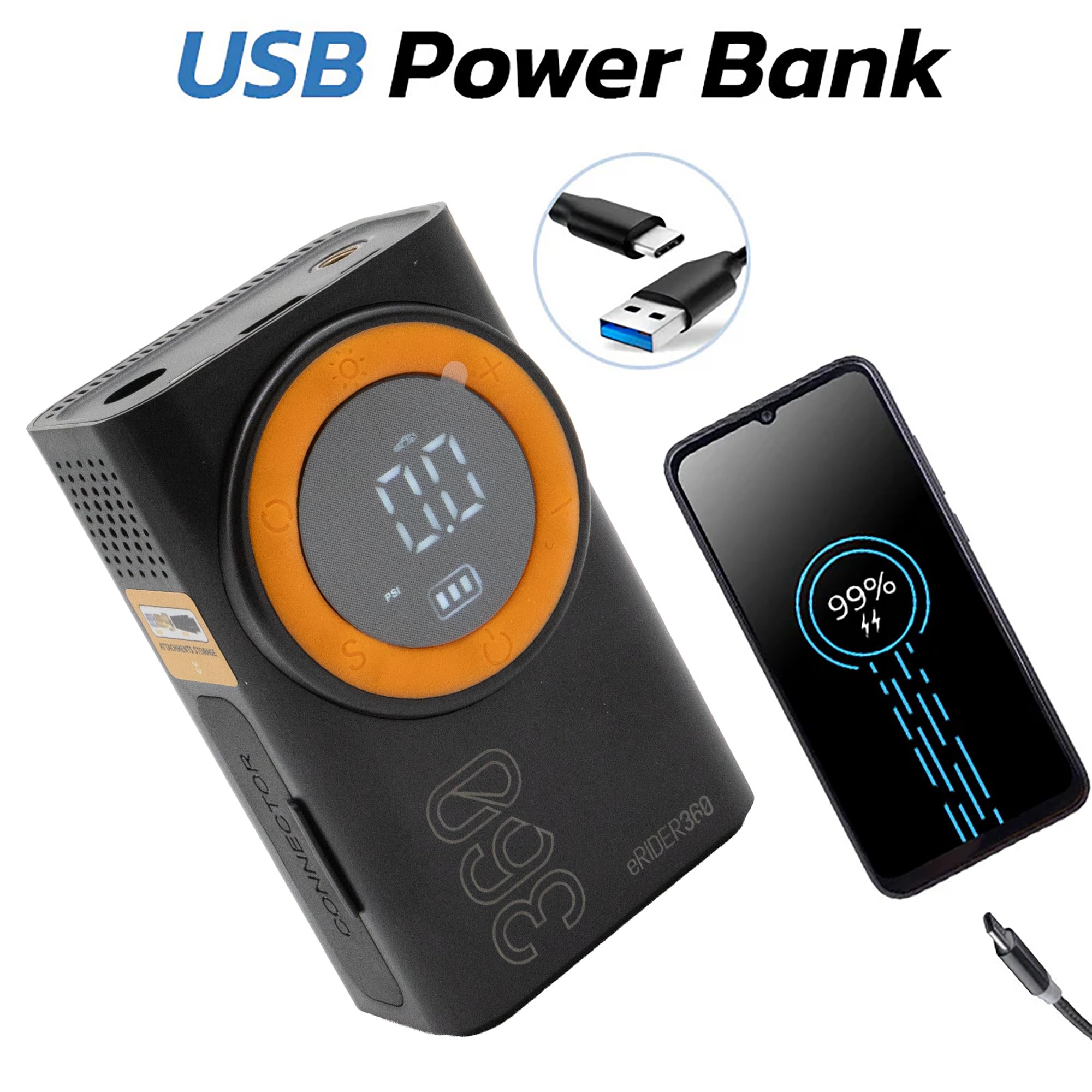 eWheel Air 008 Inflador eléctrico portátil función Power Bank para Patinete eléctrico neumático de Alta Resistencia para Uso Diario Mejor Agarre y Estabilidad en desplazamientos urbanos