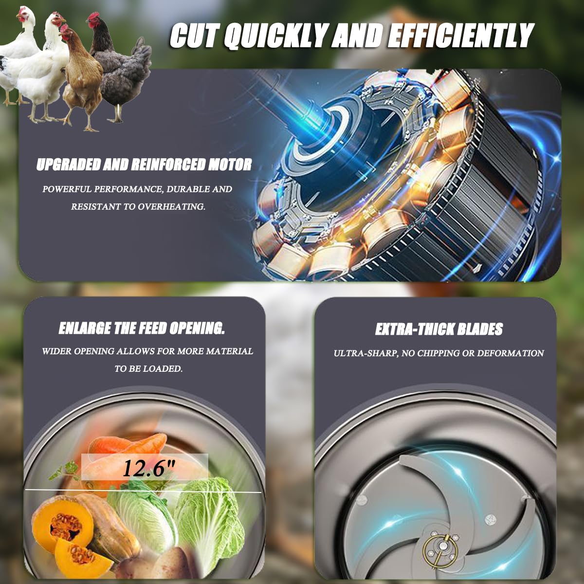 Procesador de alimentos comercial, picador de verduras multifuncional de 3500 rpm, acero inoxidable, puerto de alimentación grande, rallador profesional para alimentación de animales