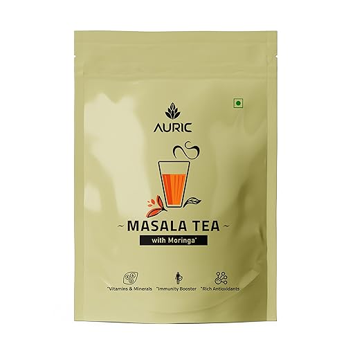 Auric Kadak Moringa Masala Chai Tea - Potenciador de inmunidad con vitamina C, cardamomo, jengibre, pimienta negra, rico, sabroso y tradicional, 150