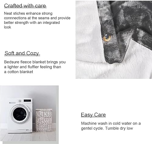 Miniatura 6 de YISUMEI Manta de forro polar con diseño de gato negro, moderna, decorativa, con ojos grandes, suave, cálida, acogedora, para niños y adultos, regalo