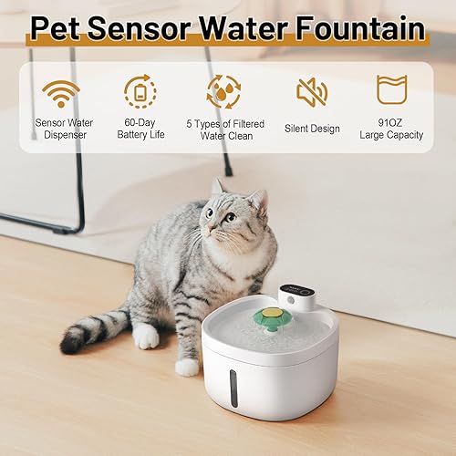 Miniatura 7 de Fuente de agua inalámbrica para gatos, fuente inalámbrica para gatos de 42000 mAh, fuente inalámbrica para gatos, dispensador automático de agua