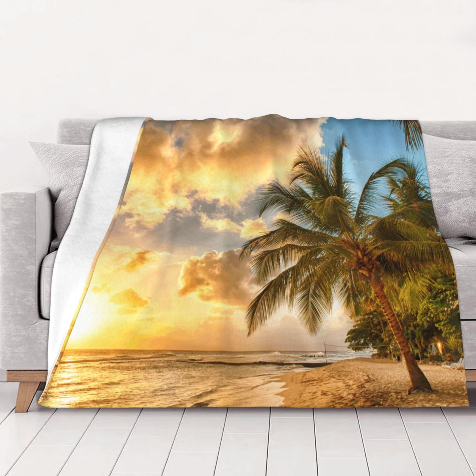 Couverture flanelle palmier hawaïen 150x125 cm douce pour canapé