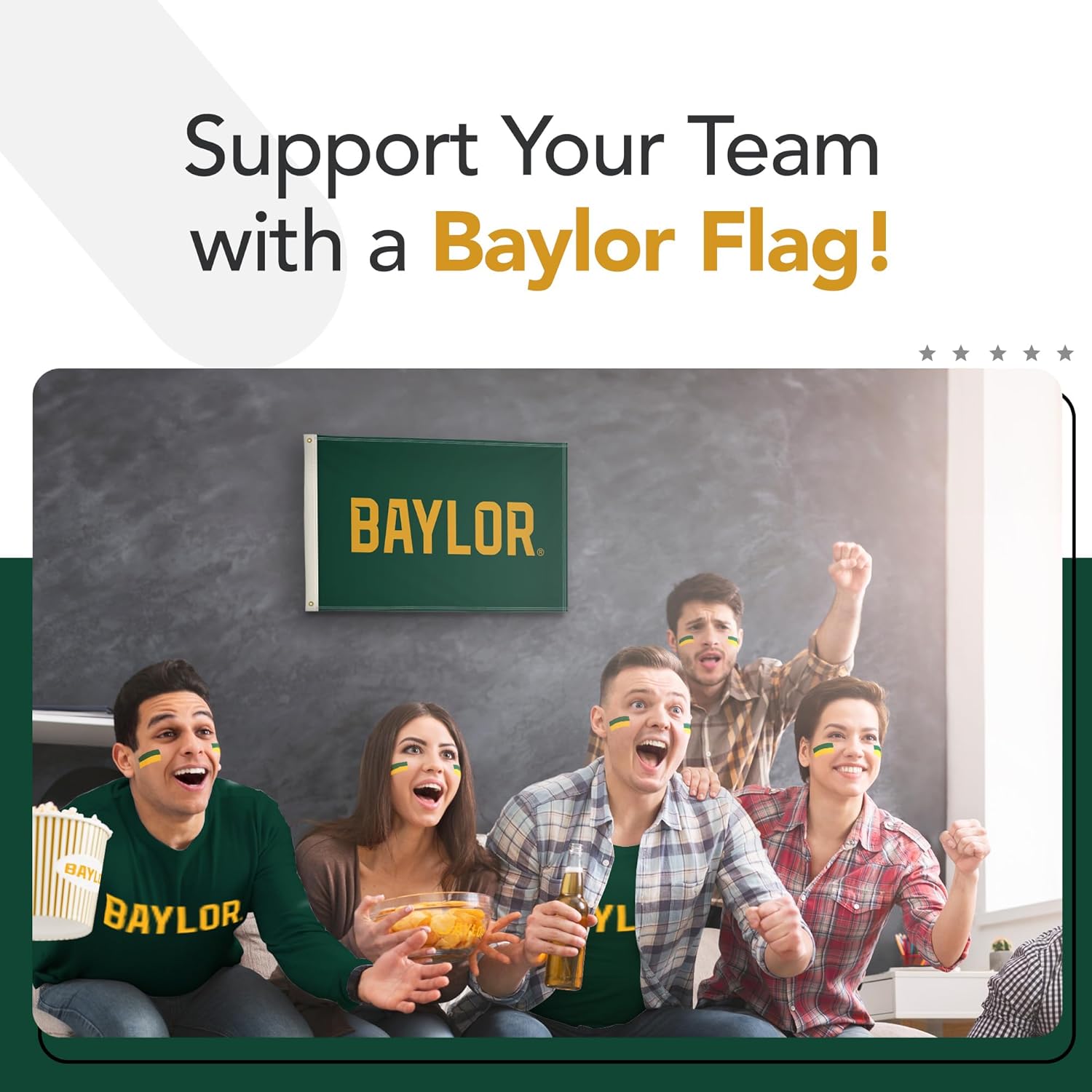 Baylor Bears College Sports Printed Flag - NCAA Licensed - Nylon - School Banner (Green, Gold) (2' x 3')