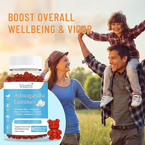 Miniatura 5 de Gomitas de Ashwagandha sin azúcar para mujeres y hombres, suplemento orgánico de extracto de raíz de ashwa para relajarse, restaurar el equilibrio,