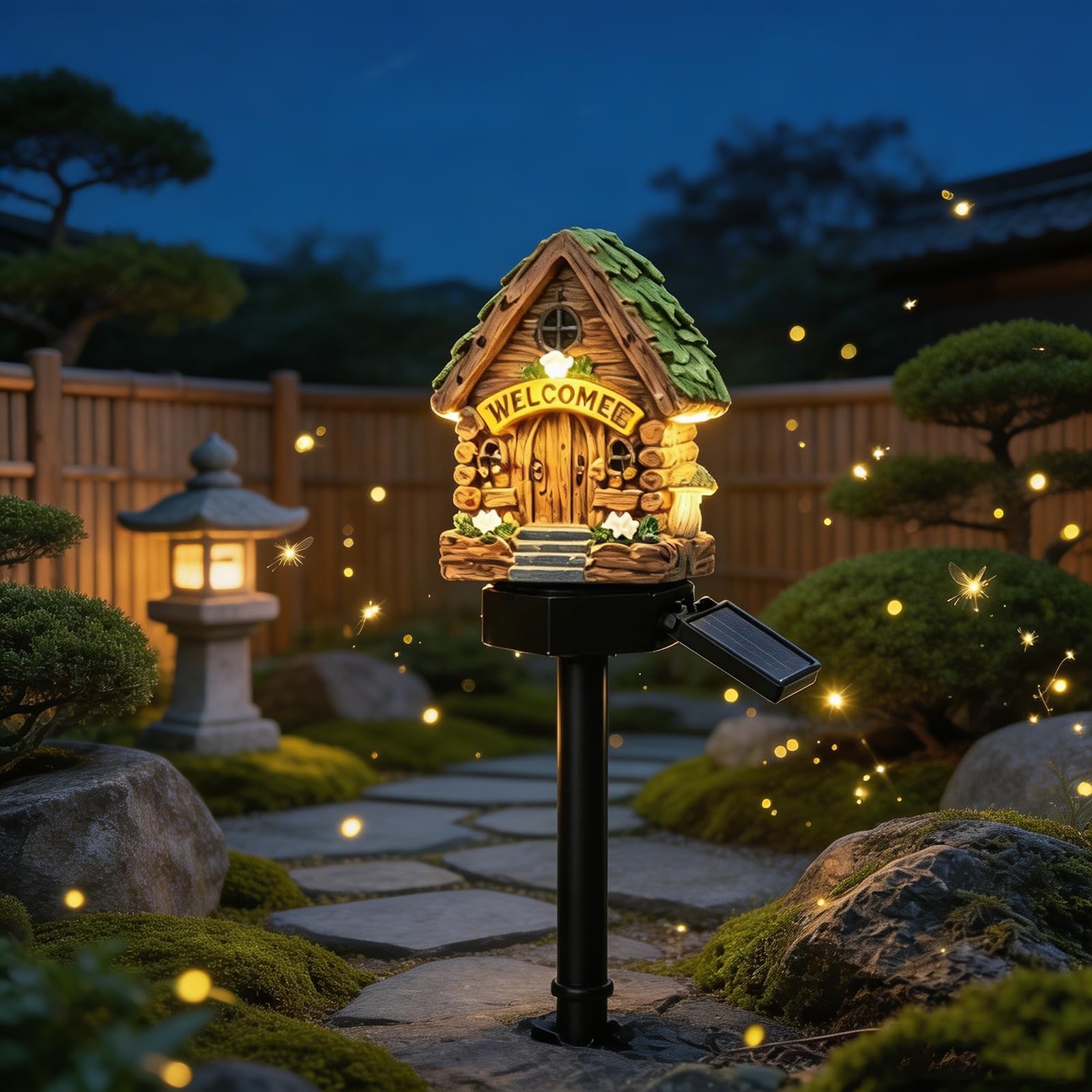 JORCEDI Solar Fairy-Tale Mushroom Cottage Garden Light Waterproof Resin Solar Mushroom Lamp for Outdoor Garden Patio Lawn Pathway Yard Flower Decor (E)