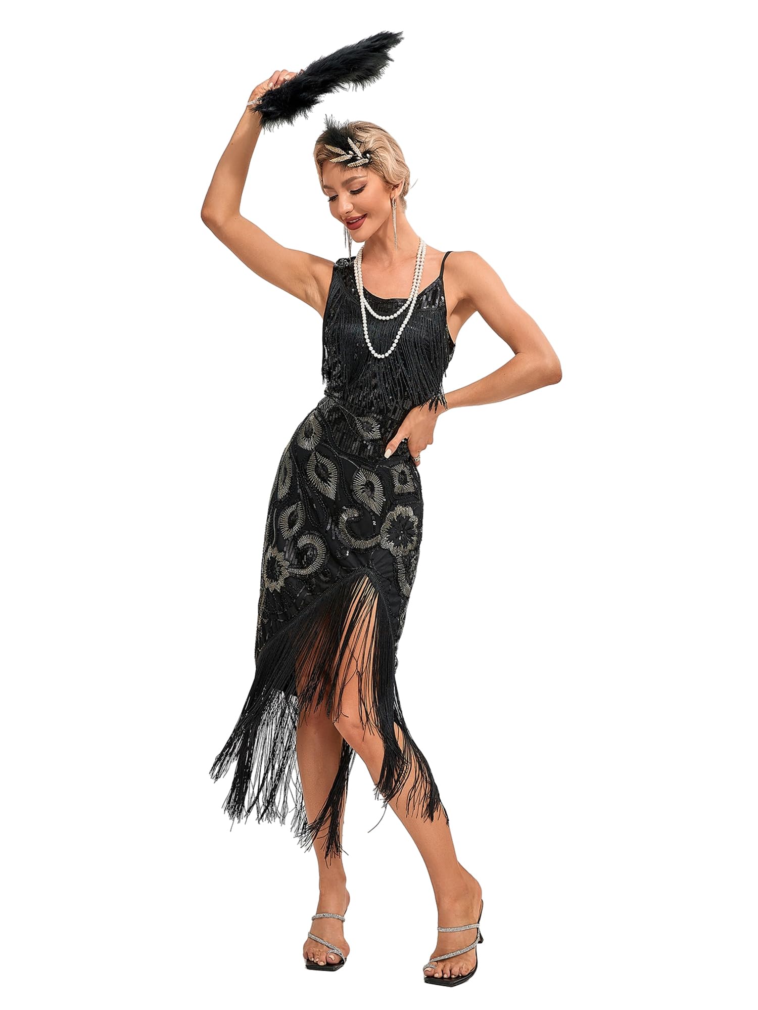 Viloree Femmes Années 1920 Robe Flapper Robe à Franges Paillettes Robe de Danse Scintillante Costume de Festival