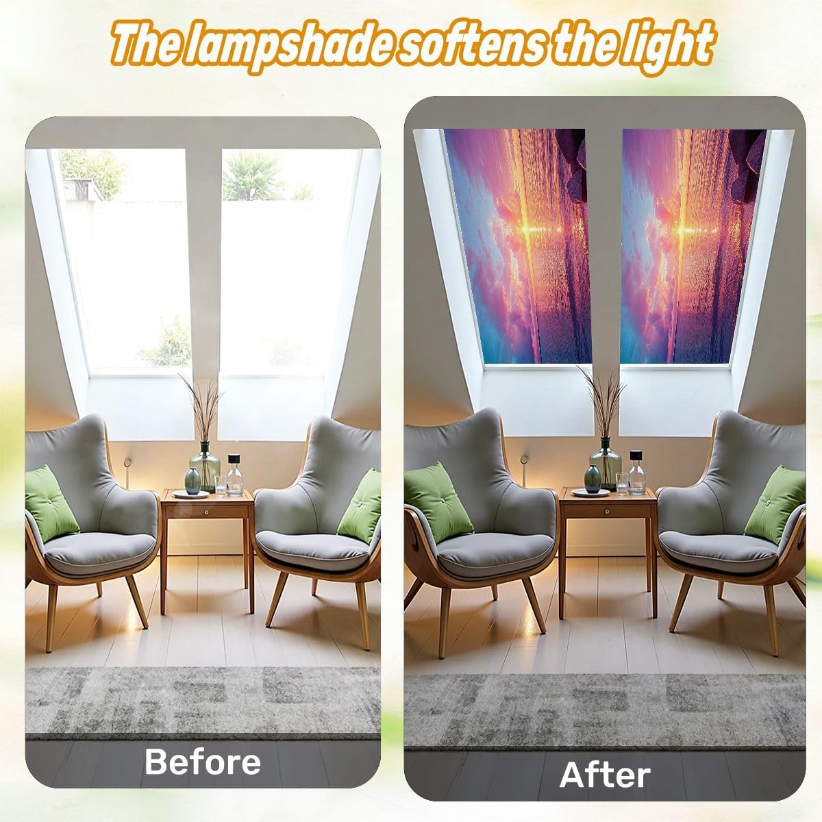 Fluorescent Light Covers for Ceiling Lights Early Morning Sunrise sea Easy to Install Magnetic Light Filter for Classroom Office Hospitals School Home Decor