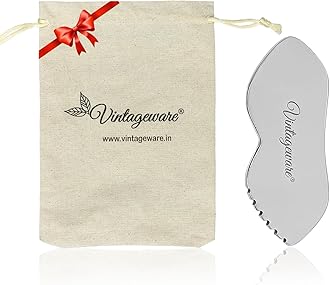 Vintageware® Stainless Steel Lip-Shaped Gua Sha with Comb Teeth | Face & Neck Scraping Tool for Puffiness, Wrinkles & Glow | With Travel Pouch