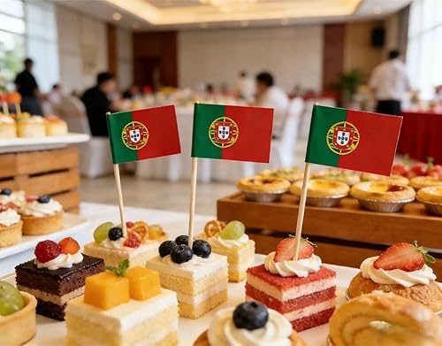 Miniatura 4 de JAVD 100 adornos para tartas con bandera de Portugal, 1.38 x 1 pulgada, palillo de dientes de madera, decoración de fiesta, boda, cumpleaños