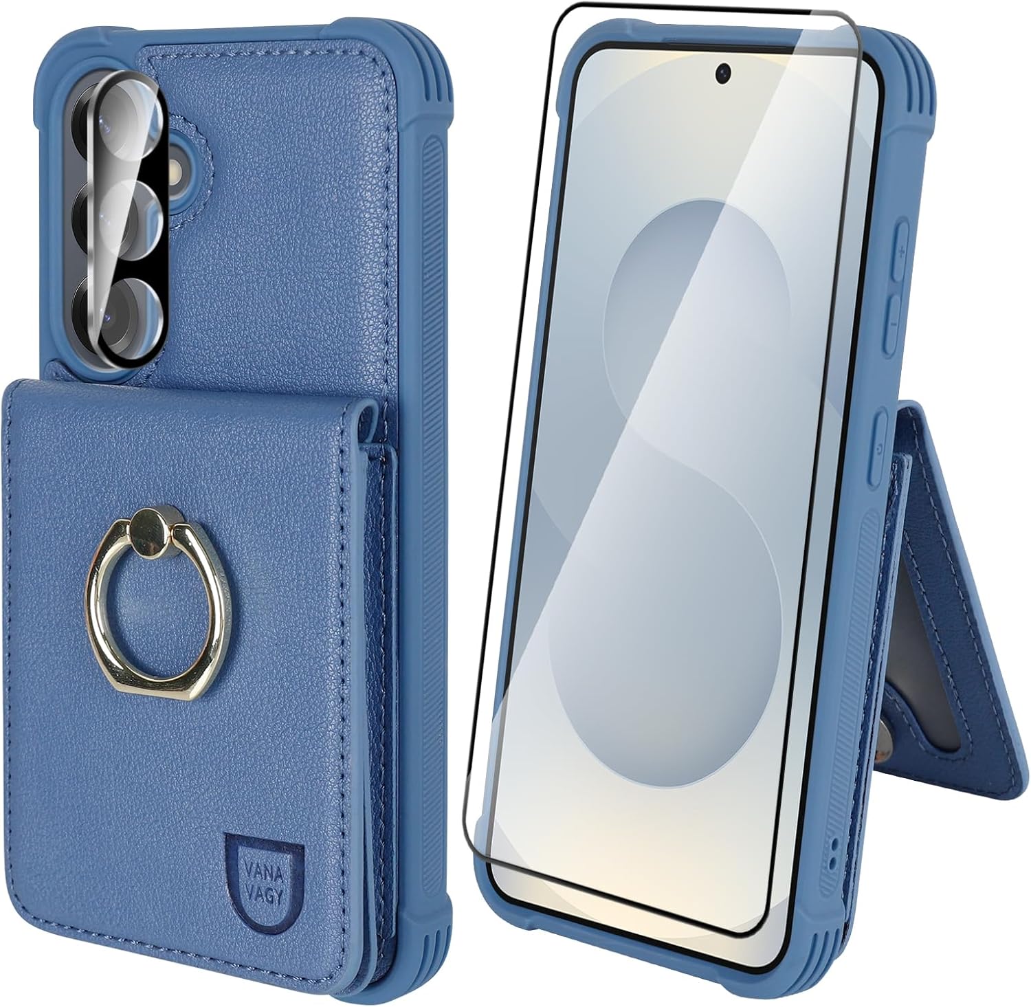 VANAVAGY Wallet Case for Galaxy S25 for Women Men, PU Leather Magnetic Clasp Phone Case Cover with RFID Blocking Card Holder Coin Pocket with Ring Holder for S25 5G 6.2 inch, Forest Green