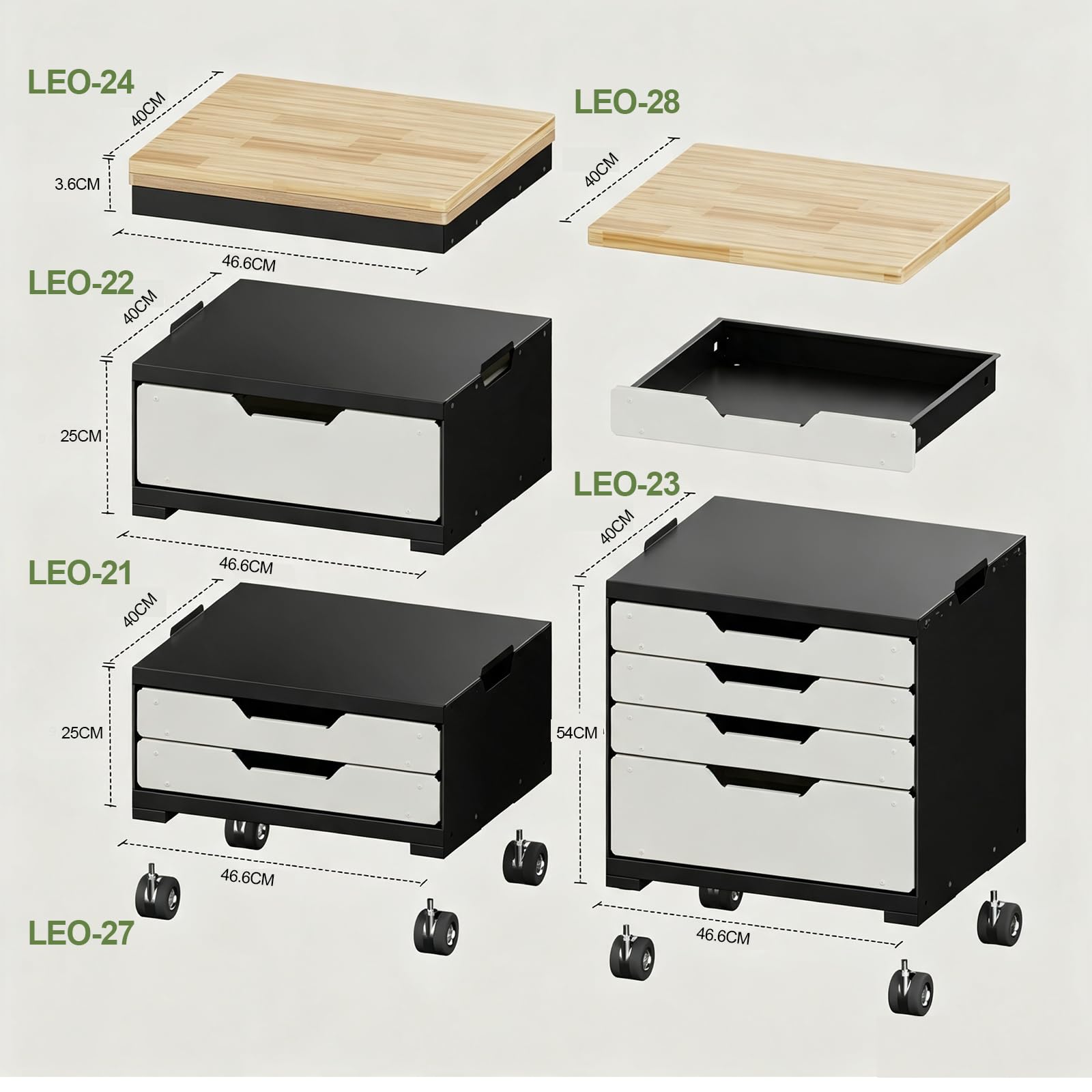 Carro de herramientas modular y ampliable, 4 cajones, carro de taller con ruedas y sistema de cierre magnético, armario de herramientas combinable (1 cajón (módulo 1))