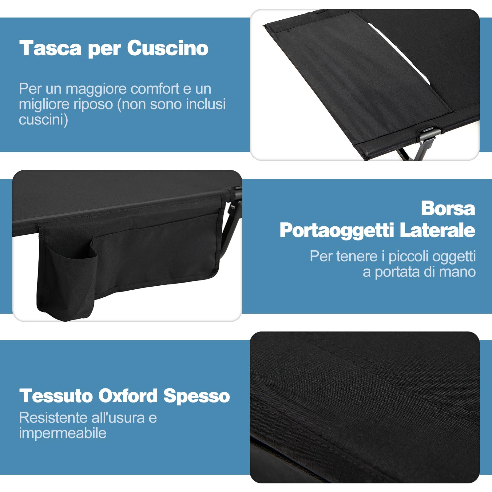 COSTWAY Brandina da Campeggio, Letto Pieghevole e Portatile con Tasca Laterale e Borsa da Trasporto, Lettino con Struttura in Metallo per Viaggio e Spiaggia, Portata 150 kg