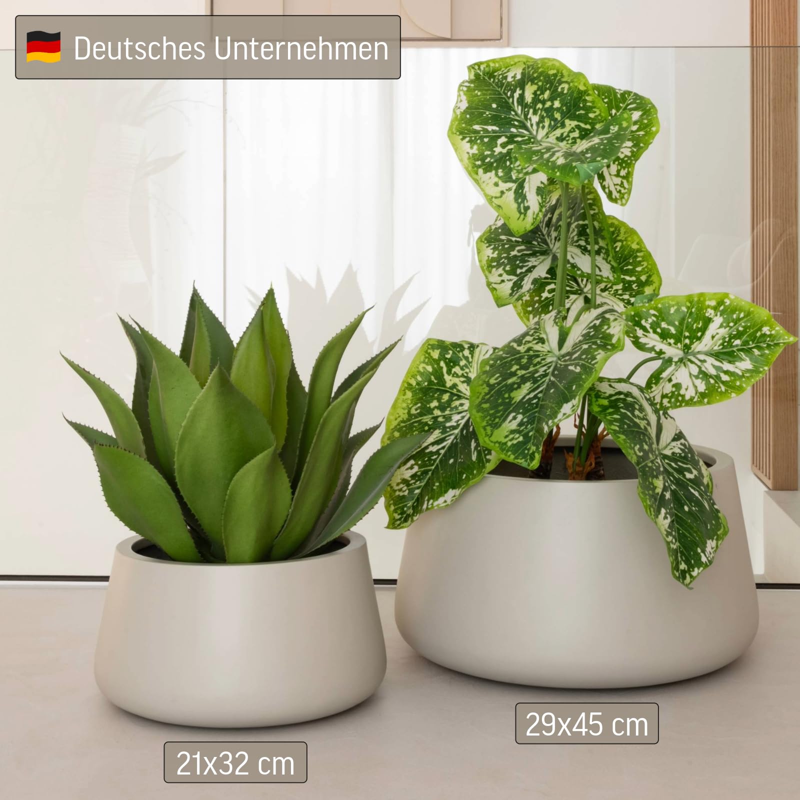 VIVANNO Pflanzentopf Pflanzkbel Fiberglas Gordo 29x45 cm Frostsicher -  Blumentopf Bauchig Rund Creme Gro Auen, Innen: Amazon.de: Garten