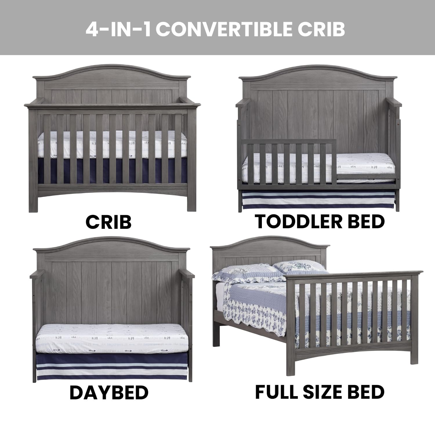Soho Baby Chandler Premium 4-in-1 Convertible Crib, Graphite Gray, GreenGuard Gold Certified
