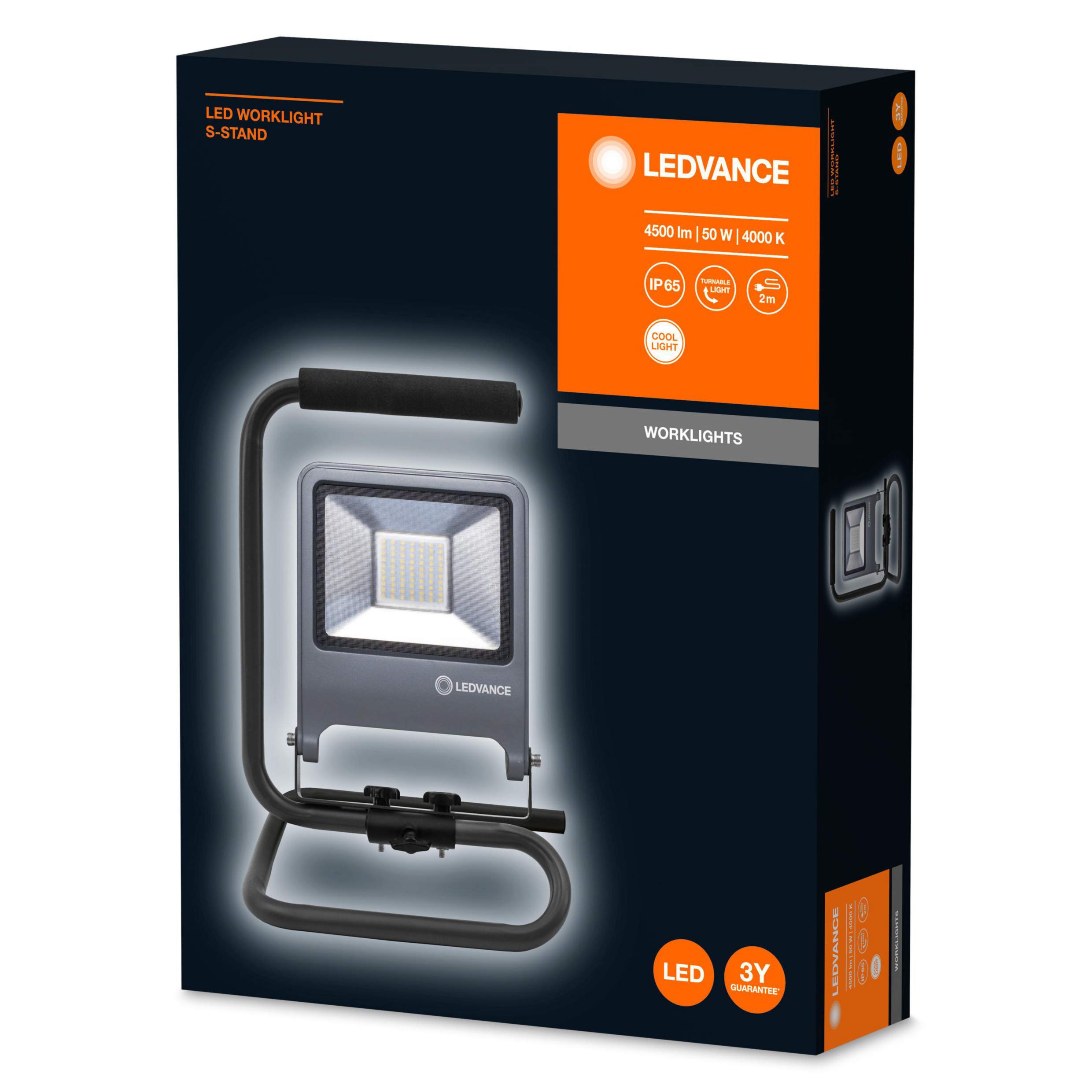 Luminaire: adapté au sol, Worklights S-STAND / 50 W, 220…240 V, angle de rayonnement: 120°, Blanc froid, 4000 K, matériau de corps: aluminum/acier, IP65, 10-pack