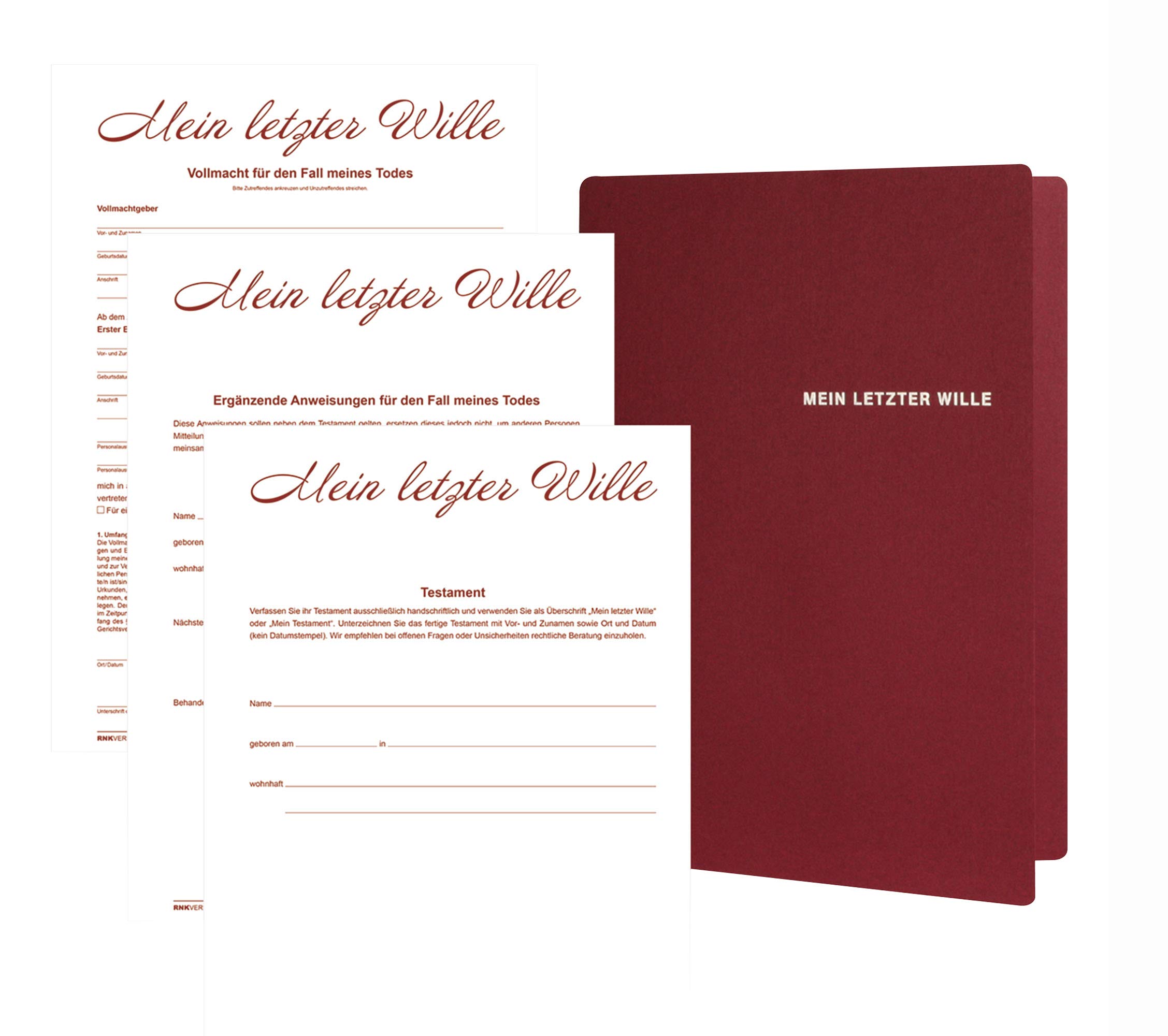 RNK - Verlag Formularios en carpeta de alta calidad (1 juego, testamento + disposición del paciente)