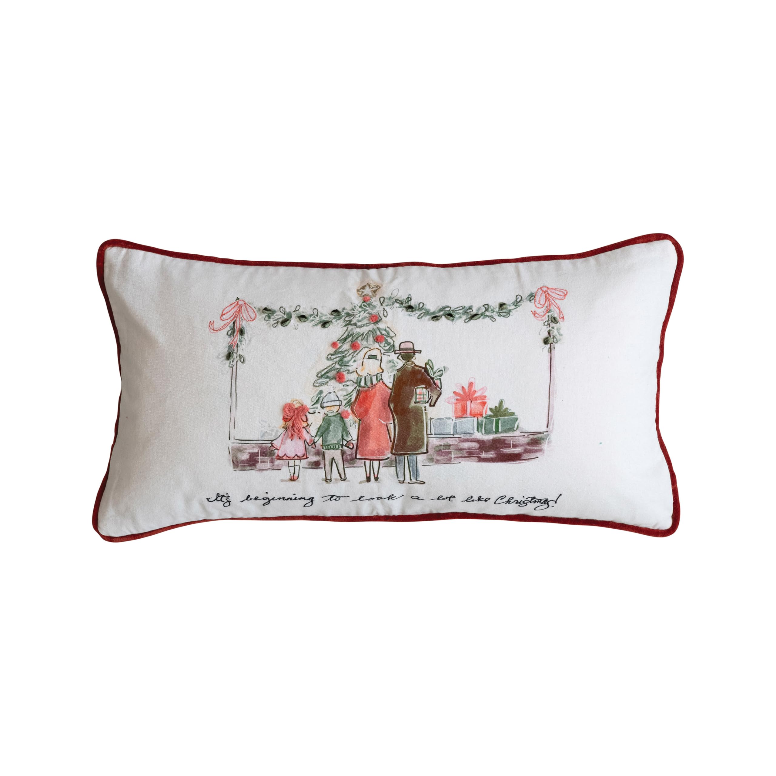 Creative Co-Op Cotton Printed Lumbar Pillow with Family It's Beginning to Look A Lot Like Christmas, Multicolor