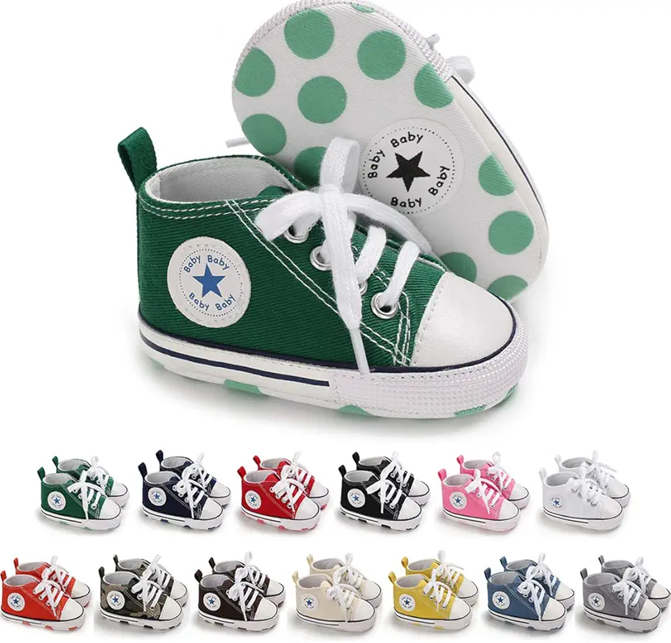 KIDSUN Unisex Baby Boys Girls High Top Sneaker Soft Anti-Slip Sole Newborn Infant First Walkers Canvas Denim Shoes