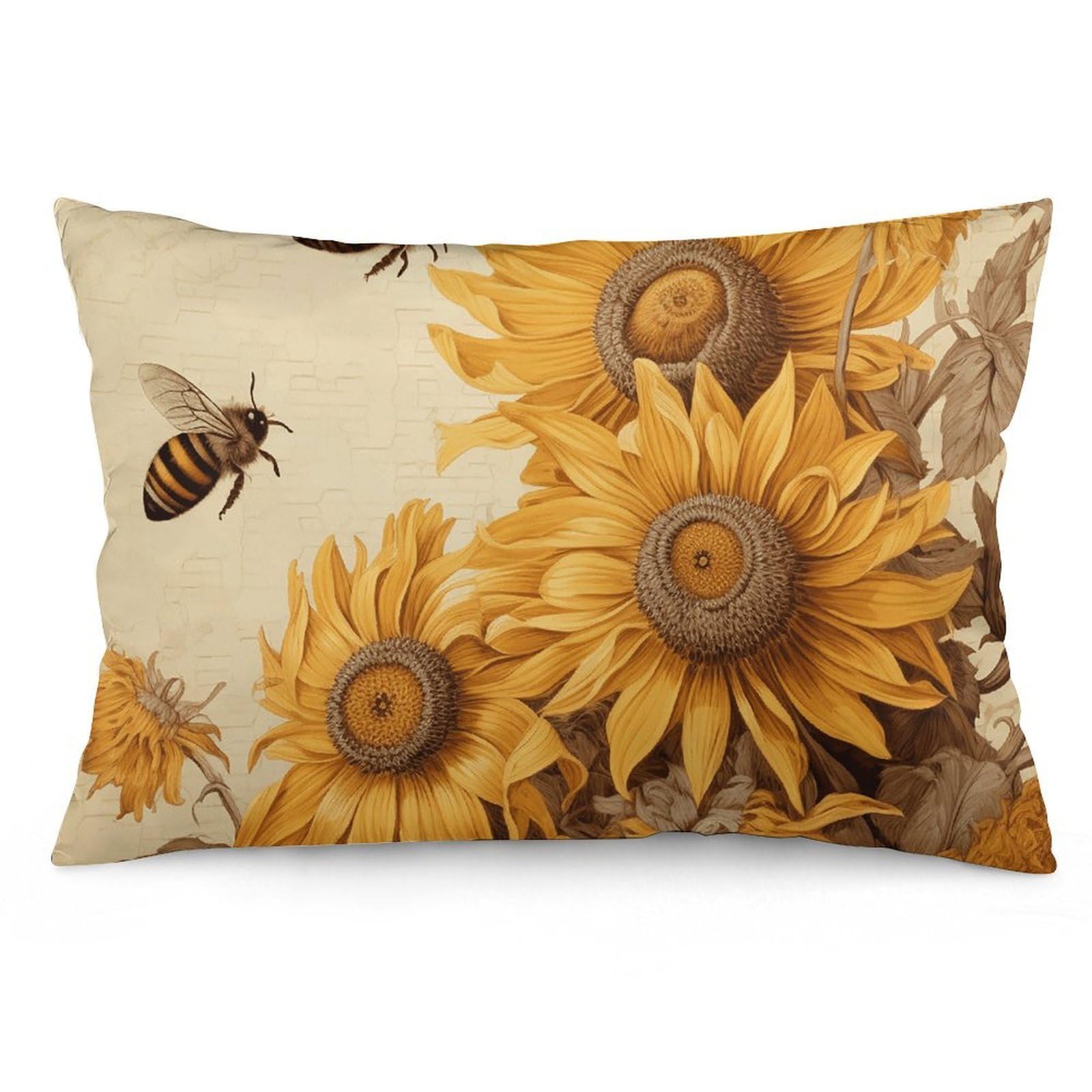 NONHAI 2 Pack Pillow Cases for Hair and Skin, Soft Breathable Pillow Case Covers with Hidden Zipper, Bees and Sunflowers on Old Paper Pillowcase 12 "x20 Pillow Covers for Sleeping Gift