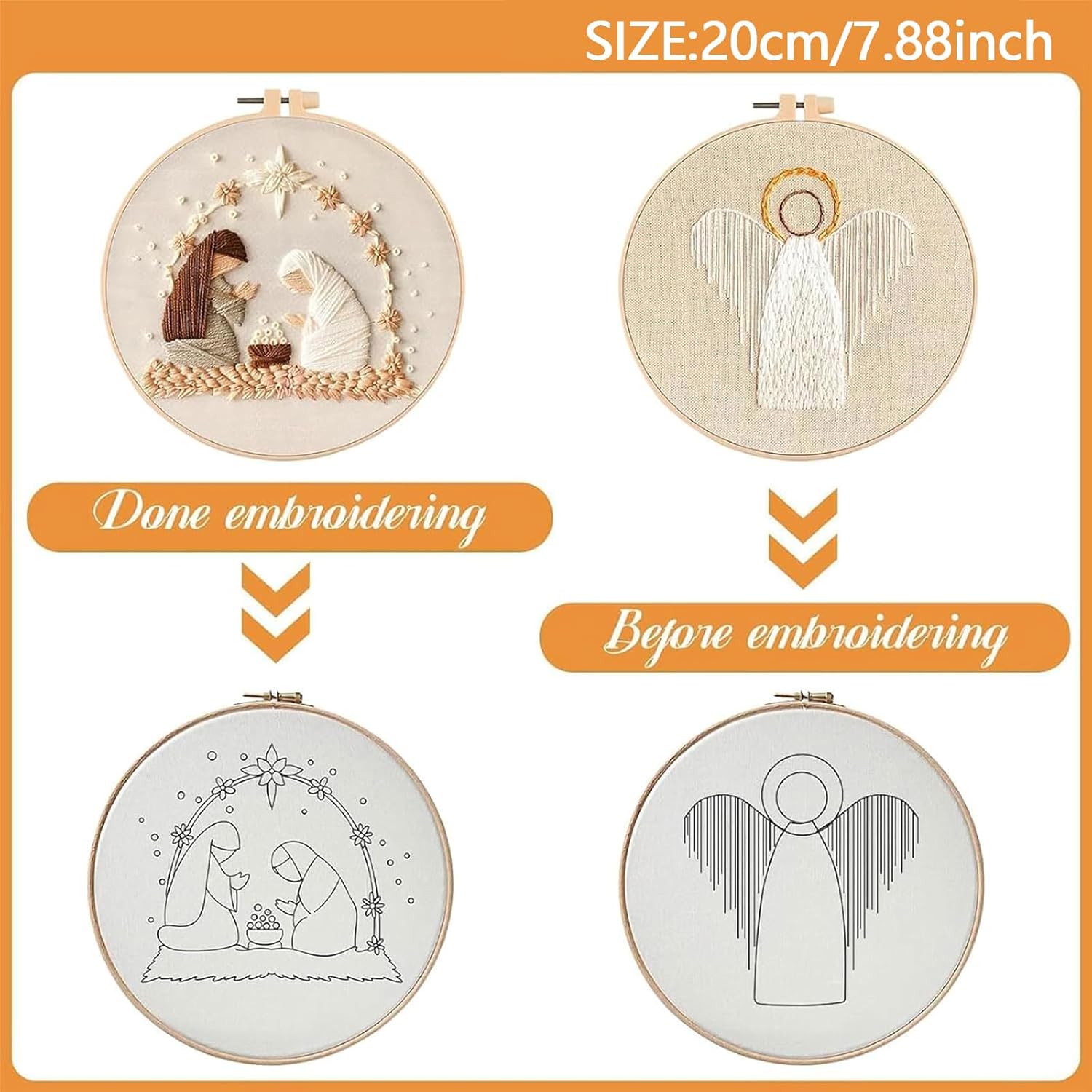 YOUDRN Nativity Scene Embroidery Kit - Christmas Cross Stitch DIY for Adults, 20cm Hoop, Pre-Printed Pattern, Cotton Threads & Needles