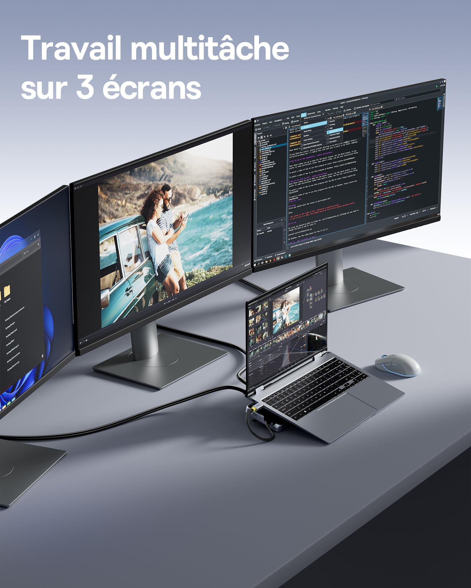 Baseus Station d'accueil pour Ordinateur Portable, 12 en 1, HUB Triple écran 4K, HDMI/DP, 10 Gbit/s USB A/C, Transfert de données Rapide, PD100W, Ethernet, TF/SD, Station d'accueil USB C avec Windows