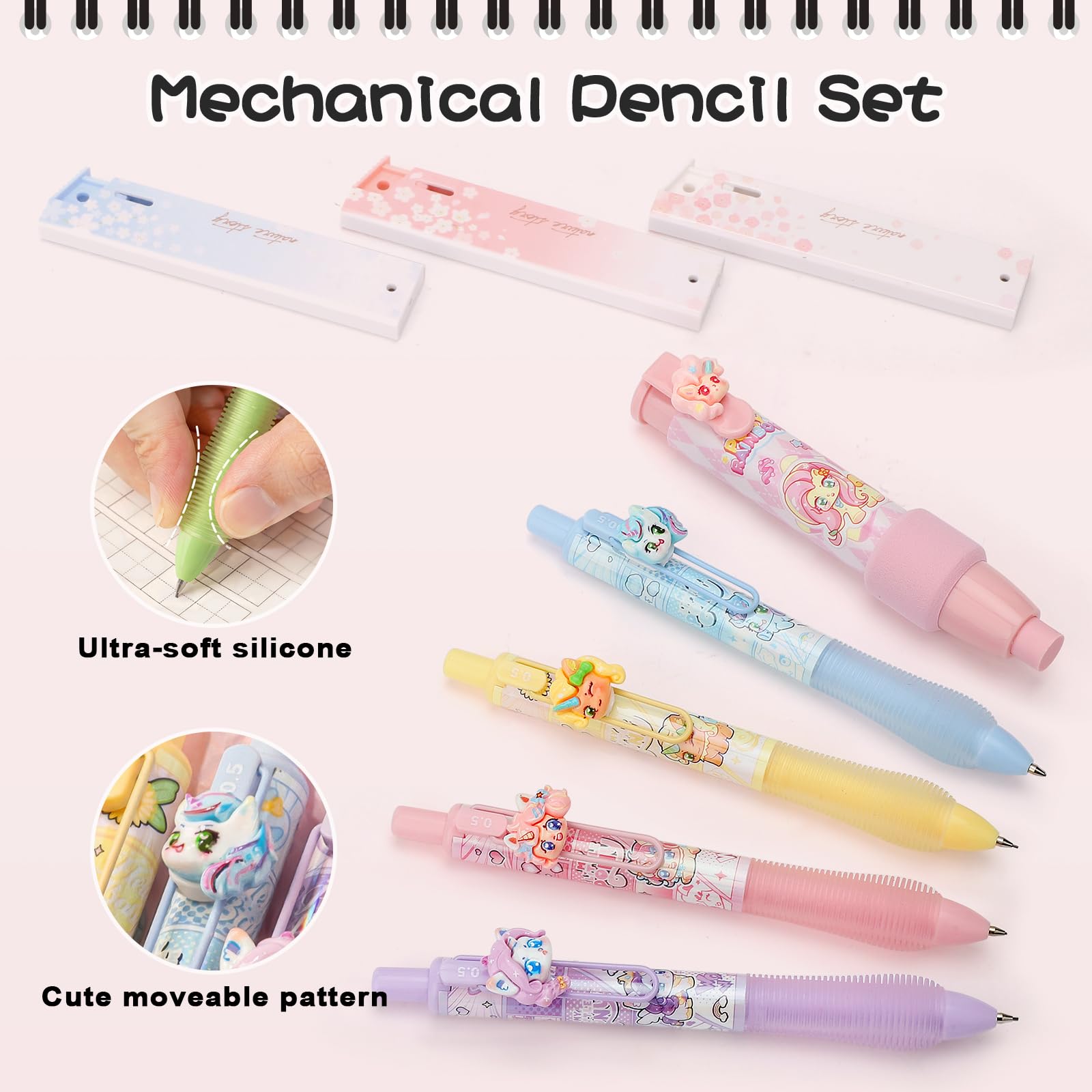 SKAMORI 20+ Piezas t Set Papelería Unicornio Niñas con Estuche Escolar, 4 Resaltadores Pastel| 4 Boligrafos Gel | 4 Portaminas 0.5, Unicornio Regalo para Niñas 4 5 6 7 8 9 Años, Violeta
