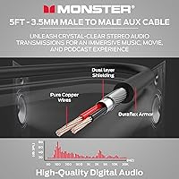 Vista 2 de Monster Gen1 Essentials Mini a Mini Cable de Audio Interconexión 3,5 mm Macho a Macho, Cable Auxiliar de 5 Pies con Funda de Duraflex, Conectores