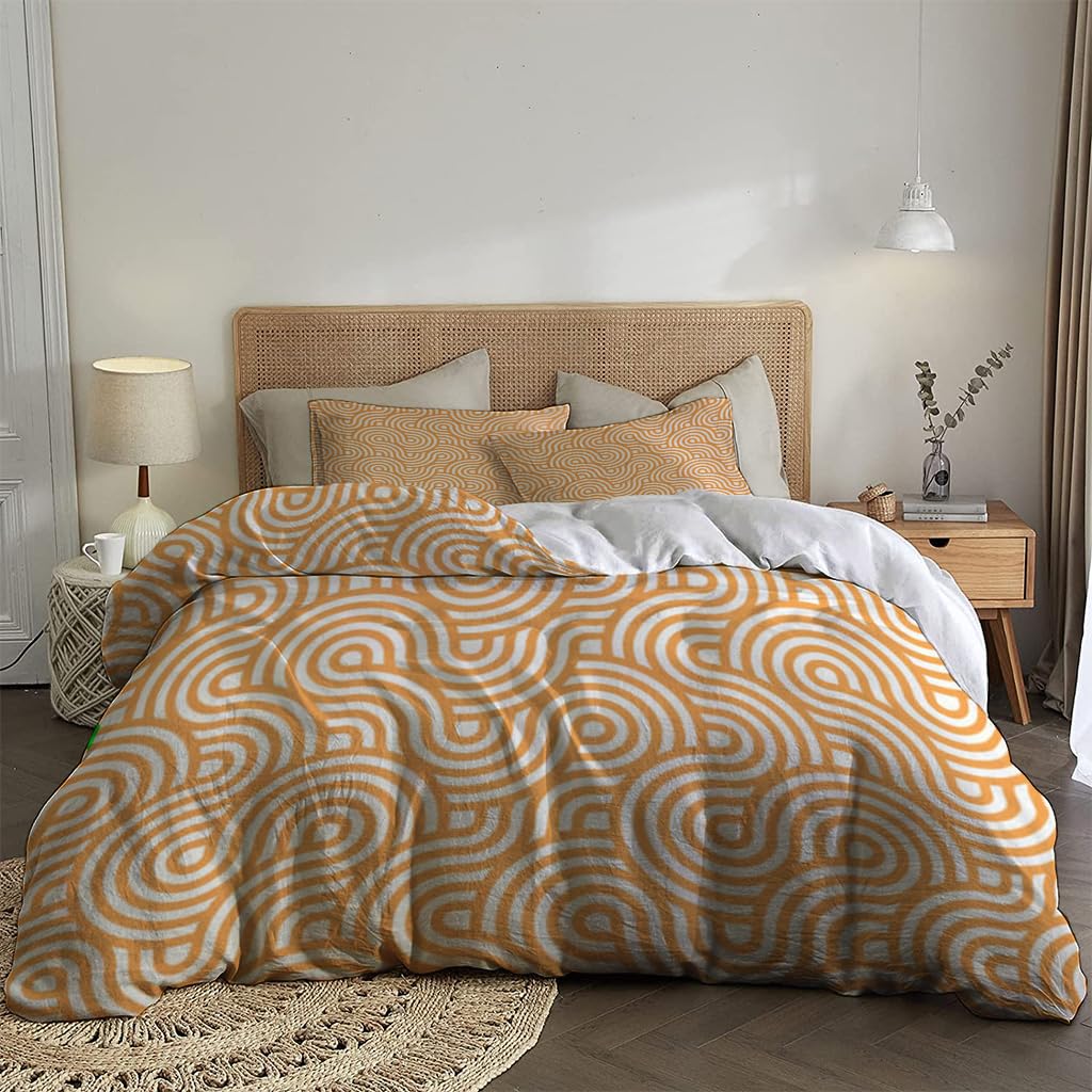 NIBAINLO 布団カバー白色の背景に抽象的な黄色の幾何学模様 肌に優しい ピーチスキン加工 掛け布団カバー 和式 洋式 あったか 布団カバーセット リバーシブル ホームステイ ホテル 家庭兼用