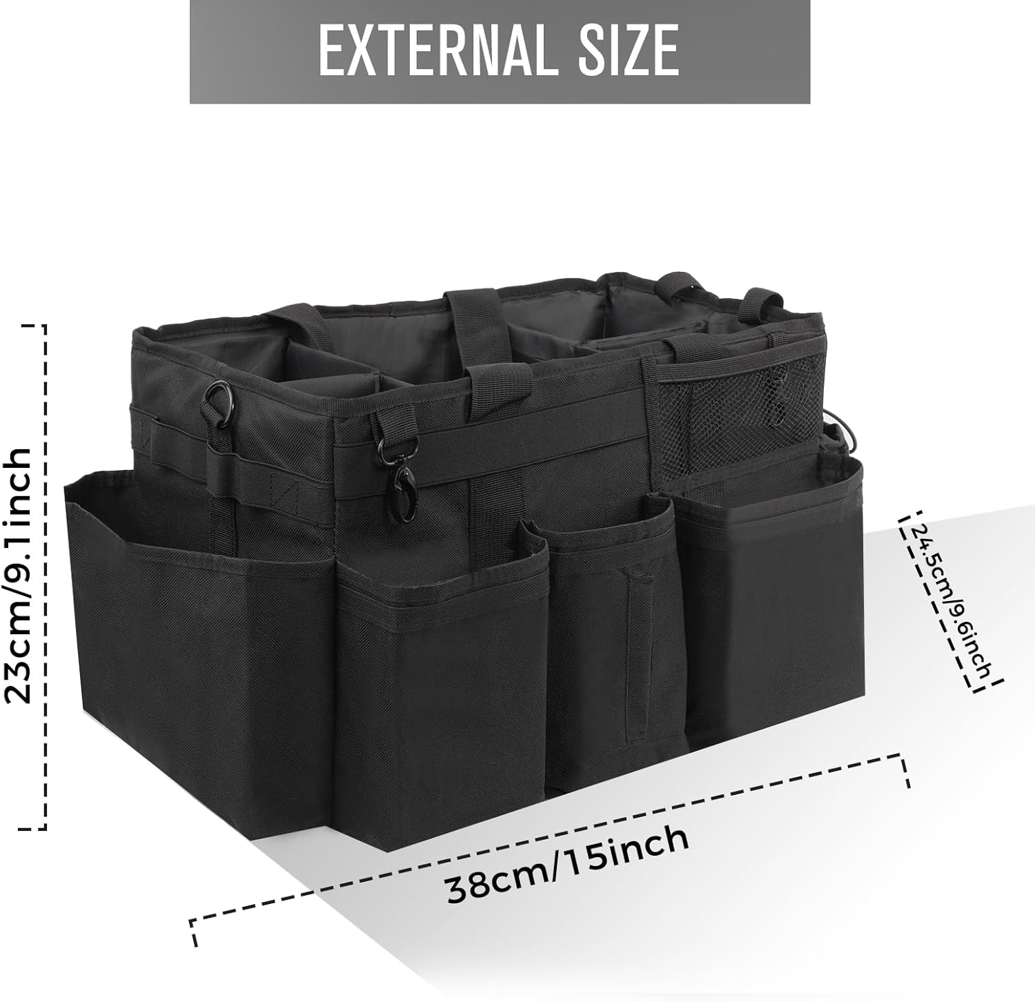 SCAVATA Wearable Cleaning Caddy Organizer with Handle & Shoulder Straps for Housekeepers, Under Sink & Car Cleaning Tool Organizer Bag with 4 Foldable Dividers (Black)