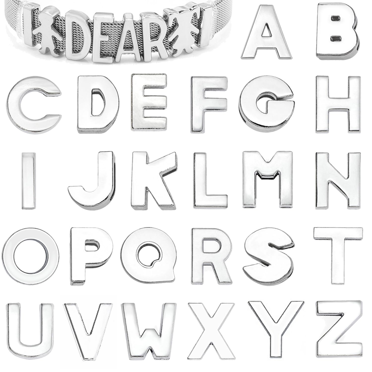 Photo 1 of Stino Metal Letter Beads Set, 52 Pieces, Silver